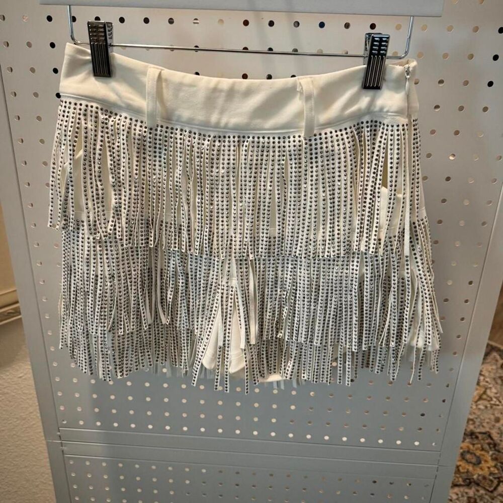 American Threads White Rhinestone Fringe Mini Skort Small Western Festival